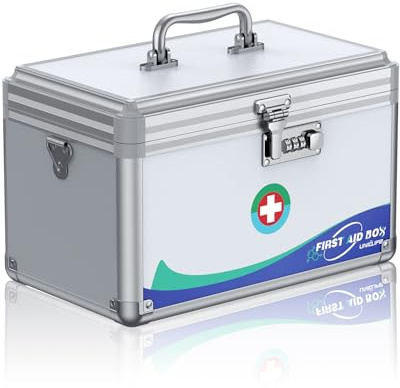 Uniclife Large Medicine Lock Box First Aid Box with Combination Lock, Lockable Medicine Storage Boxs for Medications, 30 x 17.8 x 19 (cm)