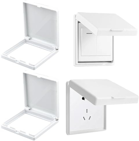 Yotlein 4 Pièces Cache Prise, Cache Interrupteur Mural, Type 86 Cache Prise Etanche Electrique Murale, Cache Prise Exterieure Etanche, pour Salle de Bain, Jardin, Cuisine - Blanc