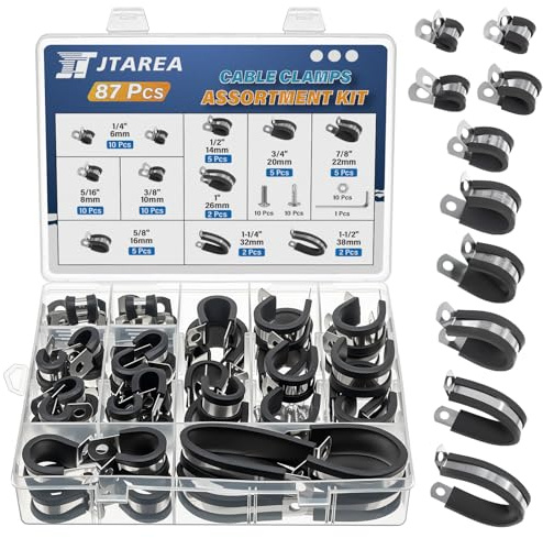JTAREA 10Größen Kabelklemme Gummi P Clips Schlauchschellen Kit 6mm 8mm 10mm 14mm 16mm 20mm 22mm 26mm 32mm 38mm Edelstahl Rohrschellen Metallschelle P-Clips