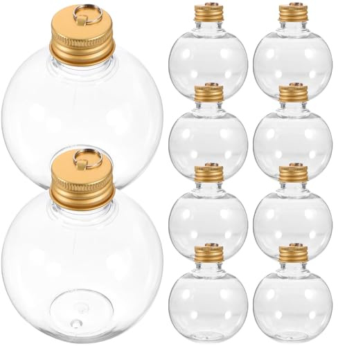 Kugelflaschen, 10 Stück Weihnachts-Schnapskugeln, transparent, für den Weihnachtsbaum, befüllbare Ornamente, Wasserflaschen-Form, Kunststoff-Anhänger für Heimdekoration, Party-Dekoration (250ml)