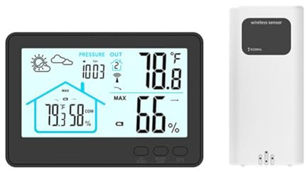 yomoe Stazione Meteo Wireless Termometro Igrometro da Interno e da Esterno Orologio Previsioni Meteorologiche per la Casa Stazioni Meteo B