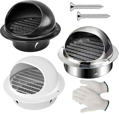 Generico Griglia Ventilazione Rotonda Griglia di Scarico A Sfera in Acciaio Inox 304 dell'Aria A Parete 100mm 160mm 50mm 140mm Griglia di Protezione dalle Intemperie(Silver,150MM-5.9IN)
