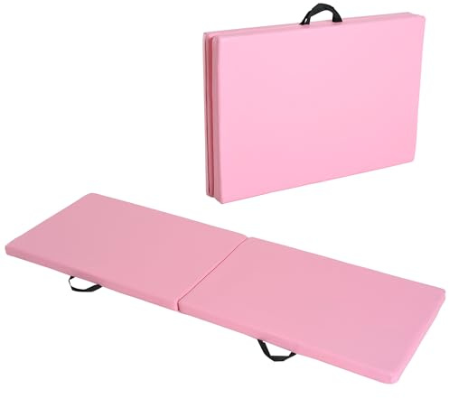 HOMCOM Esterilla de Gimnasia Plegable, 5 cm de Grosor y Antideslizante, Esterilla de Gimnasia para Yoga y Pilates Que Ahorra Espacio, 180x60 cm, Rosa