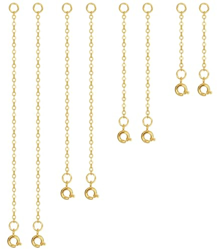 8 Piece 18K Gold Plated Extender Set, 1-4 Inch Chain Links for Necklace & Anklet Length Adjustment, Jewellery Making Components for Bracelets
