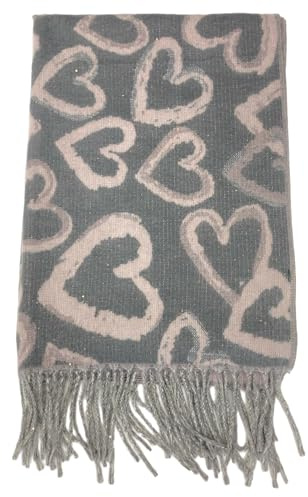 Walniverse Schal Damen Winter XXL mit Herz-Motiv, Warmer Winterschal mit Feinem Glitzer, 200x65 cm, Viskose Tuch Für Alltag & Büro, Weihnachtsgeschenke