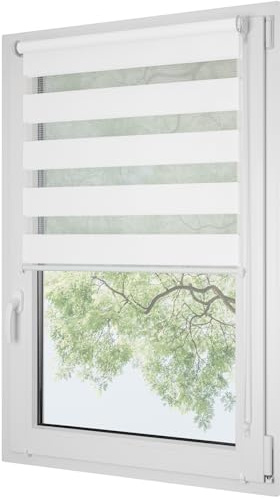 RENA Rollos Für Fenster Ohne Bohren - Tag und Nacht - Doppelrollo mit Haken - Einsatzbereit - Fensterrollo - Weiße Kette Verstellbar - 65 x 150 cm Weiß