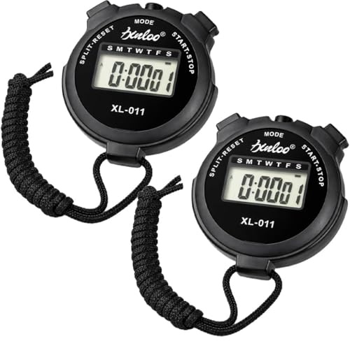 2 Piezas Cronómetro Deportivo Digital, Cronómetros con Pantalla Grande y Cordón, Reloj de 12/24 Horas con Alarma y Calendario, Temporizador de Vuelta Única para Entrenadores, Árbitros y Niños, Negro