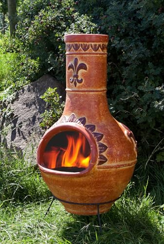 Großer original mexikanischer Aztekenofen - Terrassenkamin aus Mexiko - Aus Terracotta gefertigt und handbemalt