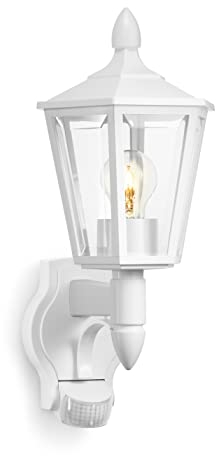 Steinel Außenleuchte L 15 S weiß, Wandleuchte mit 180° Bewegungsmelder, max. 10 m Reichweite, klassisches Design