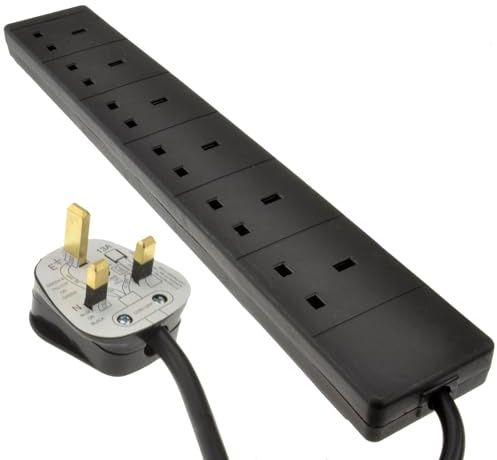 kenable 6 Gang Extension Lead UK Mains Power Strip with Surge Protection 13A Trailing Socket 1.25mm Cable Black 3m