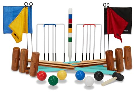 Uber Games 6 Personen Garten Krocketset - Hochwertig aus England - Komplett Flaggen Schlager Stahltore - Kunststoff balle - Topsiel - Sport Outdoor