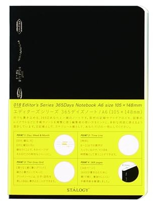Nitoms S4103 STALOGY Notebook, A6, Squared, 365 Days Notebook, Black