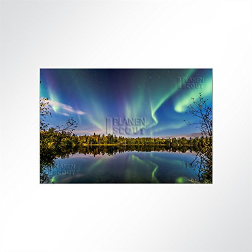 LYSEL® Absorberbild - Polarlichter über dem See 50x50x5,5cm - Akustikbild Schallschlucker mit 50mm Schaumstoff aus Basotect® G+
