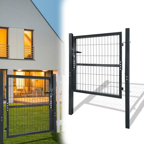 Aufun 100 x100cm Gartentür Gartentor für Stabmattenzaun Hoftor Zauntür Gartenpforte Inkl. Schloss, Pfosten und Befestigungsmaterial, Zauntor, Zauntür, Gartenzaun, Anthrazit