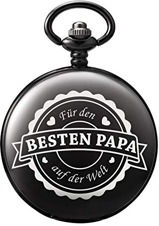 TREEWETO Taschenuhr mit Gravur Kette Herren Schwarz Geschenk zum Geburtstag Vatertag Vater