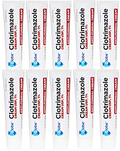 Globe Clotrimazole Antifungal Cream 1% USP, 1 oz (10 Pack), Anti Fungal Treatment, Relieves Itching, Burning, Cracking and Scaling Associated Athletes Foot, Jock Itch, Ringworm and More
