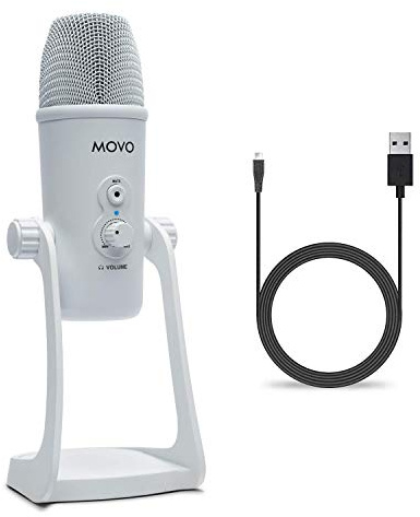 Movo UM700W White Desktop USB Microphone for Computer - Studio Mic With 4 Pickup Patterns for PC, Mac, and Android - Best for Podcast Recording and Streaming Setup