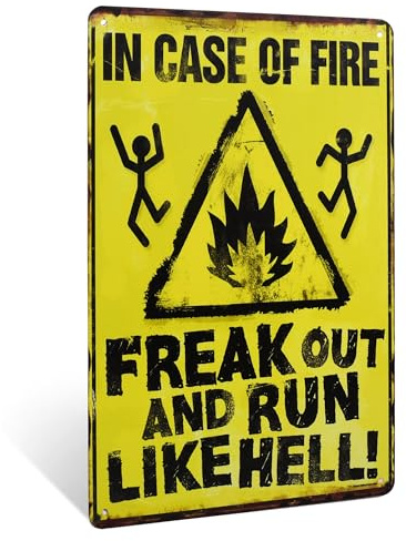 TG,LLC Letrero de pared de metal con texto en inglés Treasure Gurus in Case of Fire Freak Out and Run Like Hell