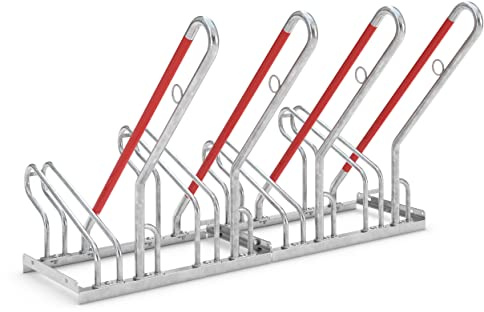 Anlehnparker 2504 | Fahrradständer einseitig | für 4 Fahrräder | Freiaufstellung | erweiterbar | Abwechselnde Hoch-/Tiefeinstellung | mit Anlehnbügel | Fahrradparker Bodenparker Mehrfachständer