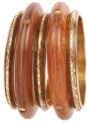 Touchstone NEW Indian Masterly Handcrafted Splendidly Hand Engraved Embedded Work Natural Crafted Wood Fine Workmanship Designer Jewelry Style Statement Bracelets Bangle Set For Women