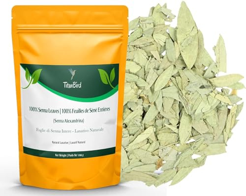 Titanbird 100g Feuilles de Séné Entières | Tisane Detox | Puissant Purgatif, Laxatif Naturel, Favorise le Transit Intestinal et le Nettoyage du Colon | Qualité Supérieure