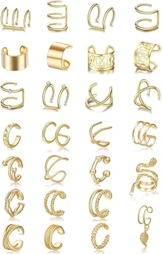 TOFBS 27 Stück Ohrmanschetten Set Knorpel Ohrklemmen Silber Ear Cuff Ohrringe Helix Schmuck Damen Mädchen Ohrclips ohne Piercing