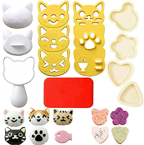 Moule Onigiri Moule Sushi Onigiri Kit Moule Onigiri Enfant Moule 8 Pièces | Forme de Chat Moule Onigiri Triangle Prune Cœurs d'amour Eoule de Riz Moule DIY Outil Onigiri Riz Moule Sushi Accessoires