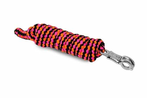 Start Führstrick Pferd 2 m – Stabiler Anbindestrick mit Panikhaken oder Karabiner, weiches Polyestergeflecht, farbig & stylisch (Schwarz/Neonorange/Neonrosa, Panikhaken)