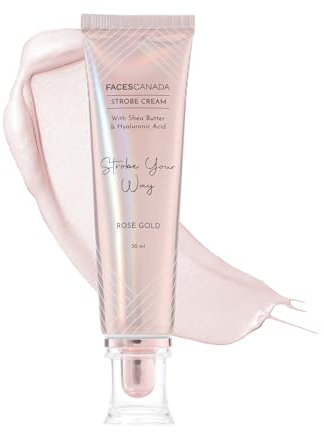 FACESCANADA Strobe Cream - Rose Gold, 30Ml Primer + Highlighter + Moisturizer Shea Butter & Hyaluronic Acid Intense Hydration Flawless Radiant Dewy Skin Illuminating & Glowing Makeup Base