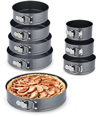 Relaxdays Springform Set, 8 runde Backformen, Ø 14/16/18/20/22/24/26/28 cm, Edelstahl, Antihaft Kuchenform, anthrazit