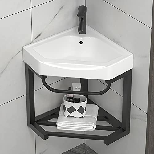 Lavandino da Bagno Ad Angolo, Lavandino Bagno Sospeso, Lavandino Bagno, Lavabo da Bagno con Cremagliera in Acciaio Inossidabile (Color : A, Size : 43 * 43cm)