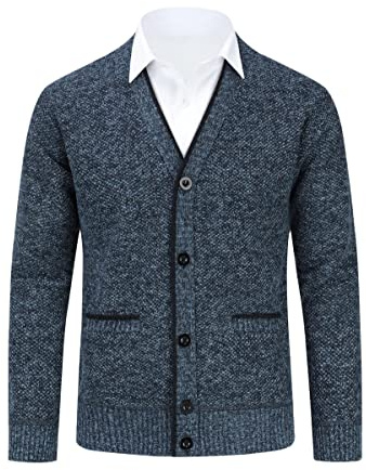 Allthemen Cárdigan para Hombre con Cuello en V Forrado con Botones de Punto Grueso Chaqueta de transición cálida Gris XL