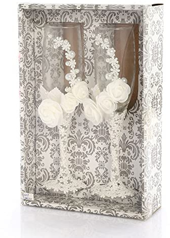 Flûtes à champagne pour mariée et marié, verres de mariage avec dentelle blanche, verres à boire pour fiançailles, cadeau de mariage, cadeau d'anniversaire pour homme et femme