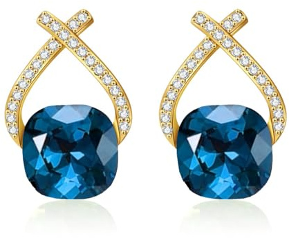 YONVUN Österreichische Kristall Tropfen Ohrringe Überzogen 18K/Rose Gold Zirkon Edelstein Birthstone Hängen Rubin Saphir Smaragd Silber Schmuck Geschenk für Frau Mutter Tochter Freundin