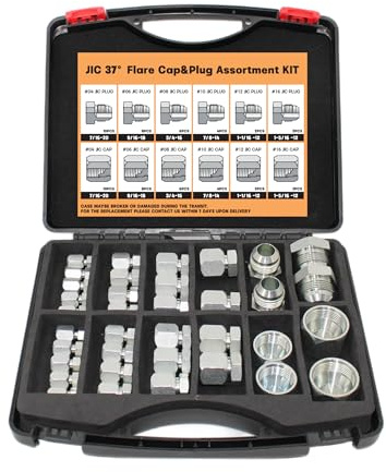 64-teiliges Hydraulikschlauch- und Rohrverschraubungs-Set, 37° Flare JIC-Kappe und Stopfen-Set, robustes Dichtungsadapter-Set mit Präzisionsgewinde, Stahl-Flare-Fitting-Set, Armaturenbrettgrößen -04