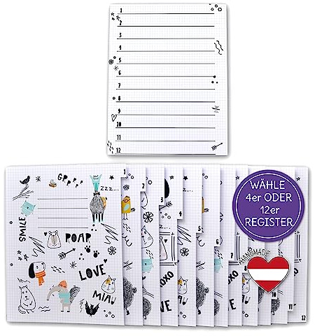 Trennblätter A4, Register für Ordner, Kinderordner Register 4er oder 12er Set, Registerblätter für Schulordner, Kindergartenordner, Trenner Portfolio, Kritzelei, Feenstaub