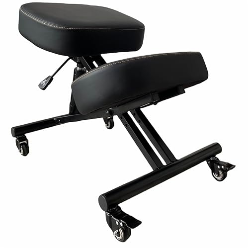 BLACK POINT O'kneel Basic Ergonomischer Kniestuhl aus Öko-Leder für Zuhause und Büro. Bürostuhl ergonomisch (inklusive schwarzem Leinenbezug)