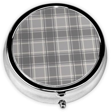 Pill Box,Tartan Soft Grey Charcoal Round Pill Case Medicine Organizer Travel Pill Box Travel Pill Organizer