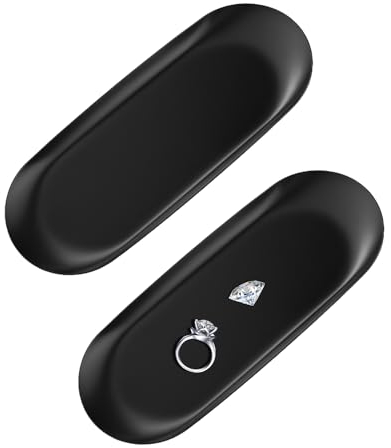 COACOM Juego de 2 Bandejas Decorativas de Acero Inoxidable, Negras, para Almacenamiento de Oficina, Joyas, Aperitivos, Frutas y Más