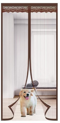 HILPATY Magnetischer Bildschirm Tür Hand frei Verstärktes Polyester Anti-Moskito Masche Fliegengittertür Netze, Terrassentür-Insektenschutzgitter, Haustiere Zugang freundlich (Braun, 100 x 220 cm)