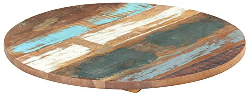 Mengtu Tischplatte Schreibtischplatte Ersatztischplatte Holzplatte Tischplatte Holz Platte Ersatzteil Möbel für Couchtisch Esstisch Gartentisch Rund 50 cm 25-27 mm Altholz Massiv Gartenmöbel