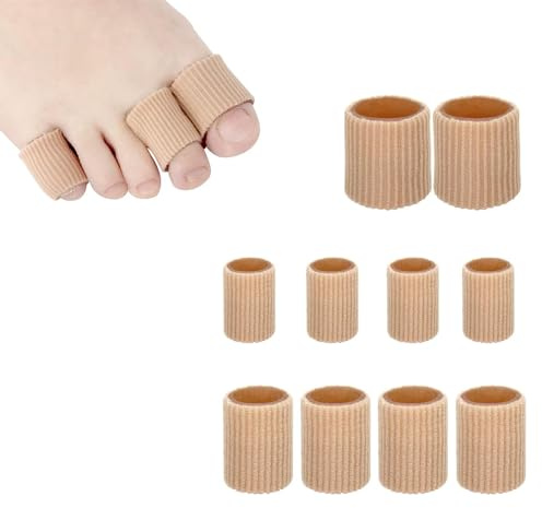 Toe Cushion Tube - 10 Breathable Toe Protectors, Toe Surface Fabric Sleeve Protectors Relief Toe Pressure Pain,Made of Elastic Fabric Lined with Silicone Gel,for Corns,Calluses,Bunion Treatment 3Sizes