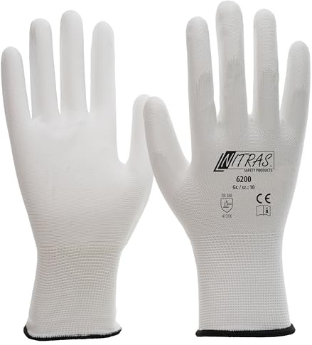 Nitras Montage- und Arbeitshandschuh 6200, Farbe: weiss, 12 Paar Größe: XL (9) oder XXL (10) - mit einer Teilbeschichtung auf Innenhand und Fingerkuppen sowie einem Strickbund (9 XL)