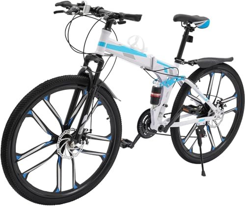 Mountainbike 26 Zoll Klapprad Jugend Fahrrad mit doppelten Stoßdämpfung Rahmen Vollfederung Faltrad die Scheibenbremse fahrräder 21-Gang-klapprad MTB mit Schutzblechen für Herren Damen