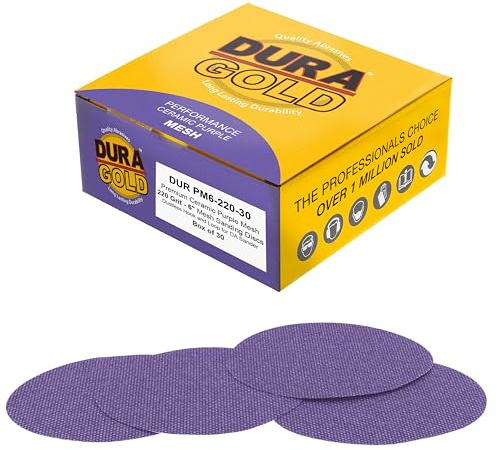 Dura-Gold Premium 220 Grit 6 Purple Ceramic Mesh Sanding Discs, Box of 30 - Dustless Hook & Loop Backing Sandpaper for DA & Random Orbital Sanders - Long-Lasting Fast Cut - Woodworking, Auto Paint