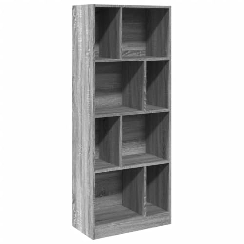 vidaXL Bücherregal, Standregal 8 Fächer, Bücherschrank Aktenregal für Wohnzimmer Büro, Wandregal Regal Büroregal, Grau Sonoma Holzwerkstoff