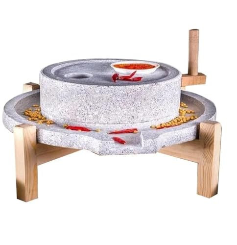 XGHDPBM Stone Mill Grinder, Household Handmade Stone Grinder, Manual Stone Mill Grain Grinder with Wooden Stand, Classic Ornament Stone Mill Grinder, for Tea/Flower/Herb/Spices/Powder
