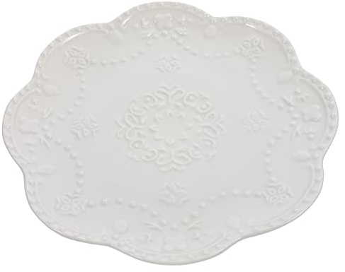 UTHCLO Embossed Lace Plate Ceramic Plates for Tea Home Accessory Dinner Supply