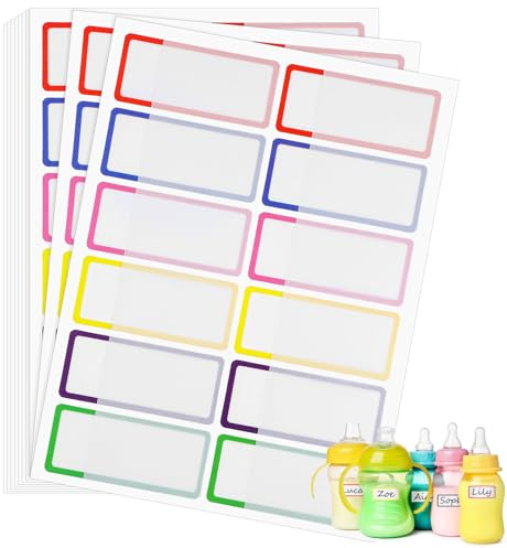 120 Pcs Baby Bottle Labels for Daycare, Waterproof School Name Labels Stickers Self-Laminating Multipurpose Write-On Name Labels for Kids Sippy Cup Water Bottle Lunch Box