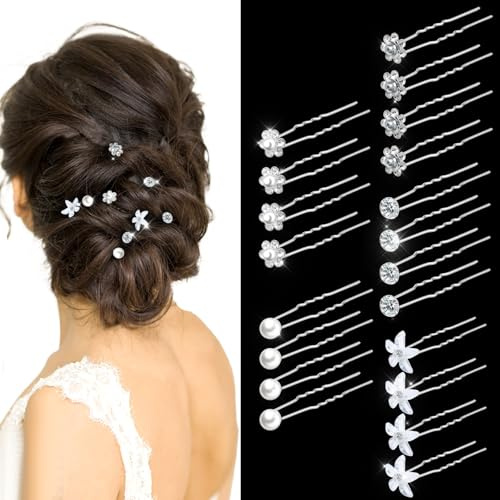 40 Stück Hochzeit Perle Haarnadeln für Braut Hochzeit Haarnadeln U-Förmige Haarschmuck Braut Blumen Strass Braut Haarschmuck Haarnadeln Hochzeit Haarschmuck Zubehör für Hochzeit Prom Party Mädchen